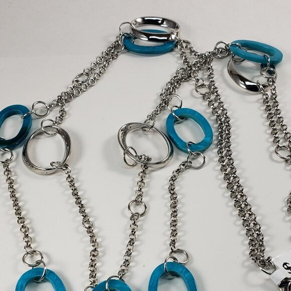 Silver & Turquoise Oval Link Layered Statement Necklace - 38" Women's  Jewelry - Picture 6 of 10